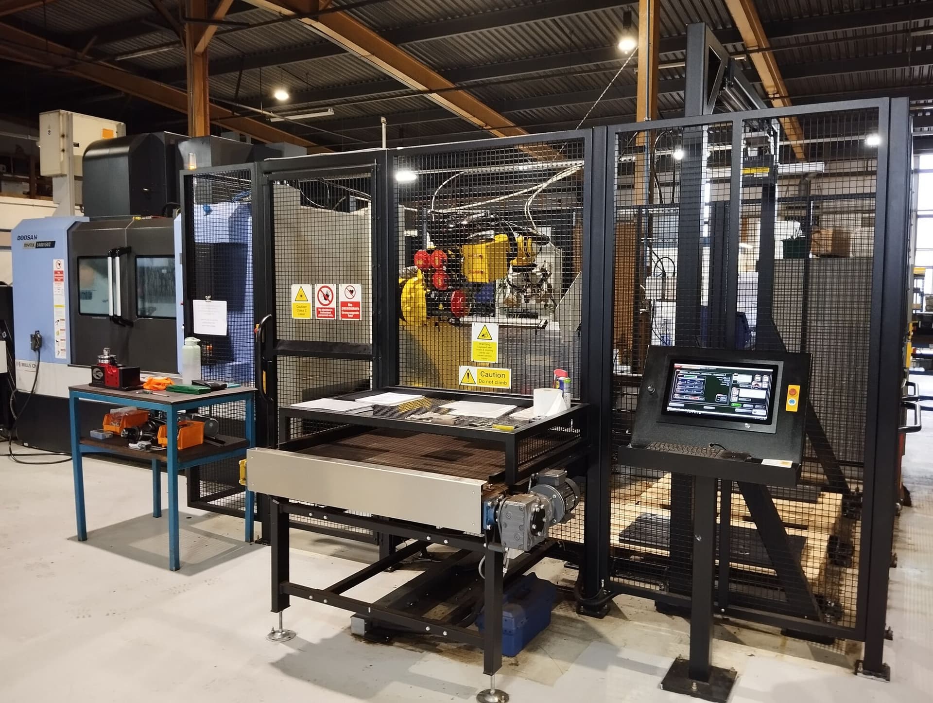 Robot loaded Doosan Mynx 5400 cell machining rail fishplates